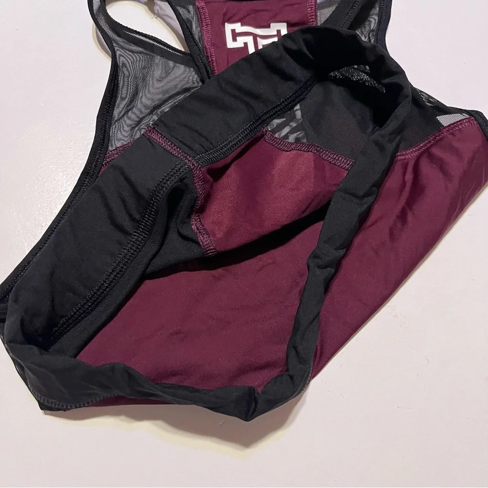 PINK Victorias Secret PINK Crop Haut Court Sports Bra Maroon Black Womens Size S